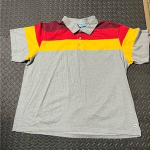 Gray Polo Shirt with Red and Yellow Accents